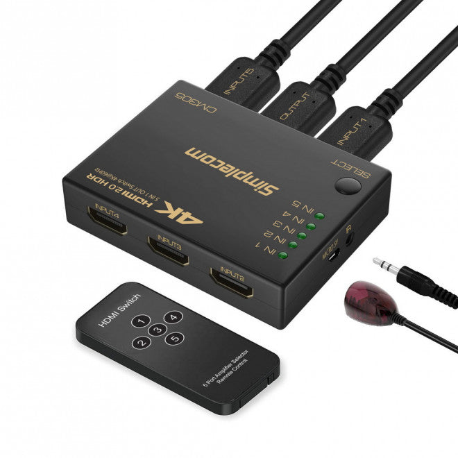 Simplecom CM305 Ultra HD 5 Way HDMI Switch 5 IN 1 OUT Splitter 4K@60Hz Simplecom CM305 Ultra HD 5 Way HDMI Switch 5 IN 1 OUT Splitter 4K@60Hz